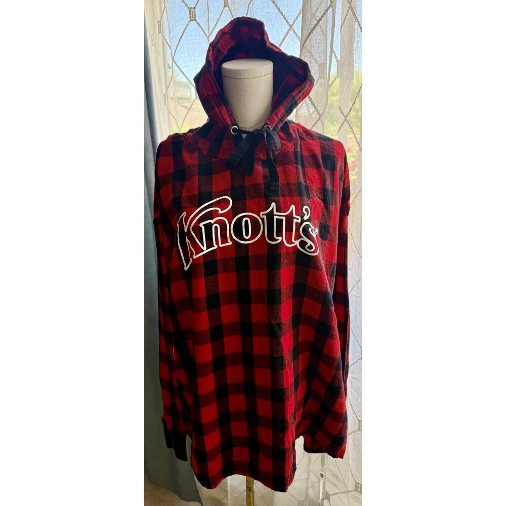 Knott's Berry Farm Red Black Checkered Hoodie Pullover Pajamas Medium Cozy Comfy